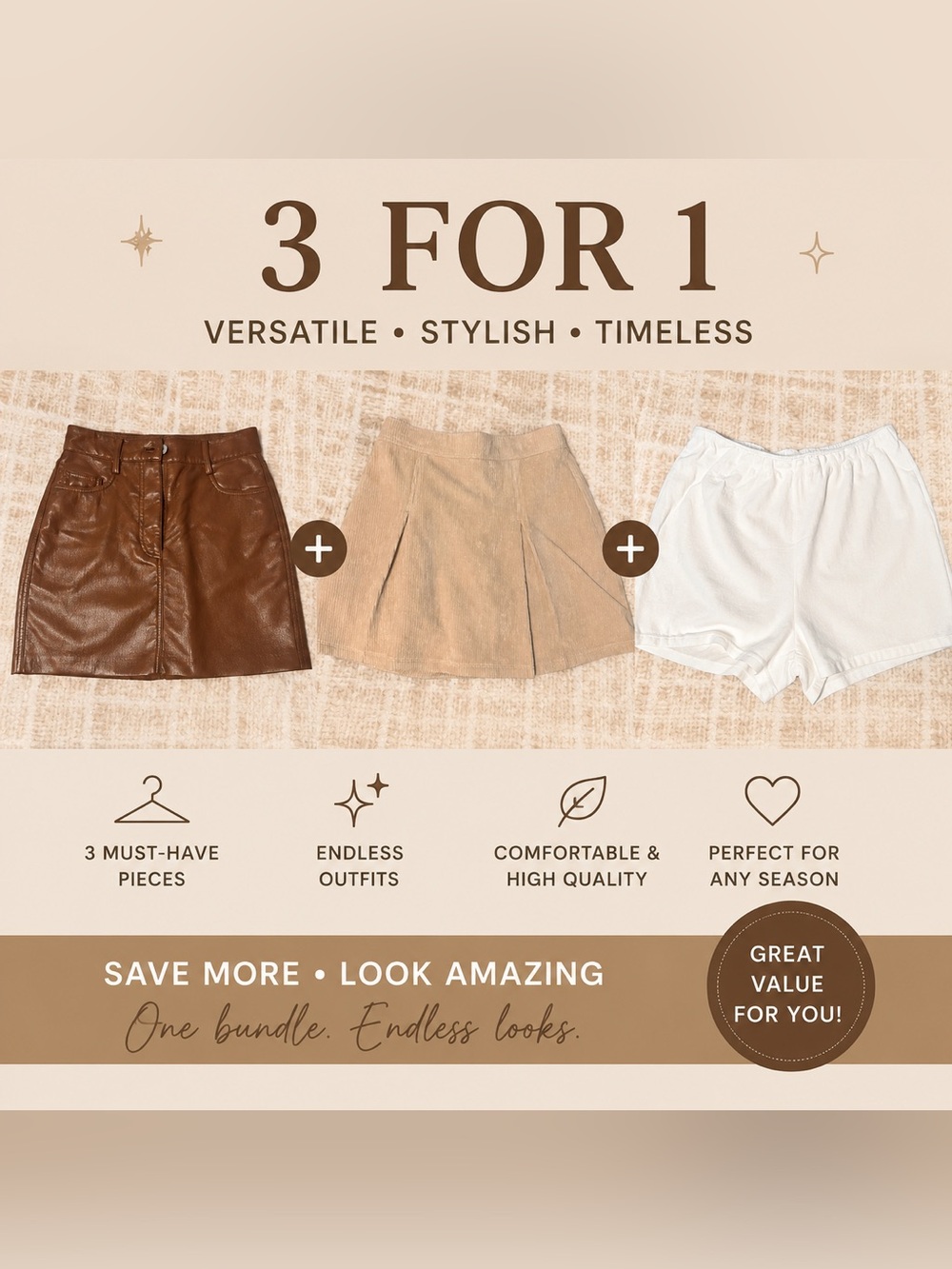 ✨ 3 for 1 Skirt & Skirt Bundle – Neutral Wardrobe Essentials